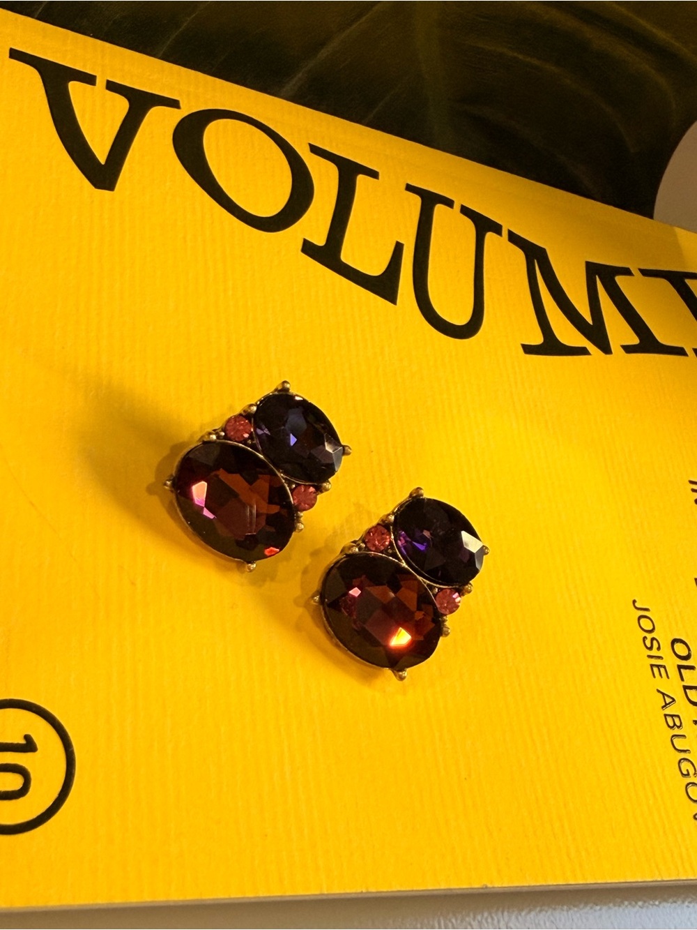 Gold-Tone Purple & Burgundy Crystal Stud Earrings - Picture 6 of 7